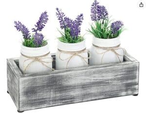 MyGift White Glass Mason Jar Flower Vase Set with Vintage Graywashed Wood Display Tray