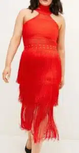 Plus Size Cut Out Fringed Bandage Knit Midi Dress