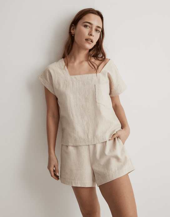 Prime Women Recommends Natural Linen-Cotton Square-Neck Top