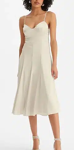 Satin V-Neck Back Cutout Midi Slip Dress
