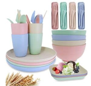 Unbreakable Wheat Straw Dinnerware Sets of 4