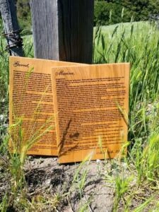 wood with engraved text