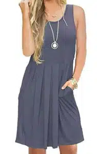 AUSELILY Sleeveless Pleated Tank Empire Waist Casual Dress