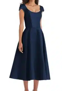 Cap-Sleeve Satin Midi Dress