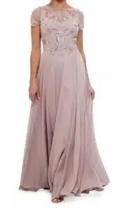Embellished Short Sleeve Chiffon Gown