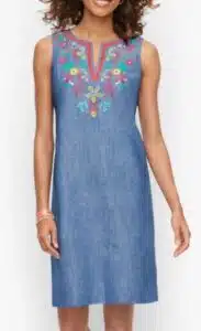 Embroidered Linen Shift Dress