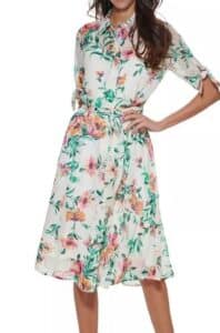 Floral-Print Tie-Sleeve Shirtdress