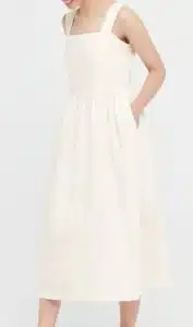 Linen-Blend Shirred Sleeveless Dress