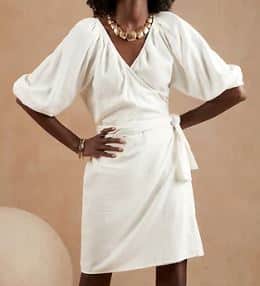 Linen-Blend Wrap Dress