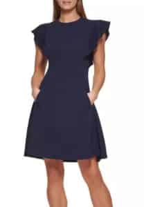 Petite Ruffle Sleeve Fit & Flare Dress