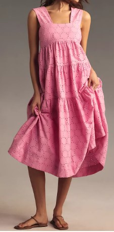 Anthropologie Square-Neck Eyelet Tiered Midi Dress (2 colors), $178
