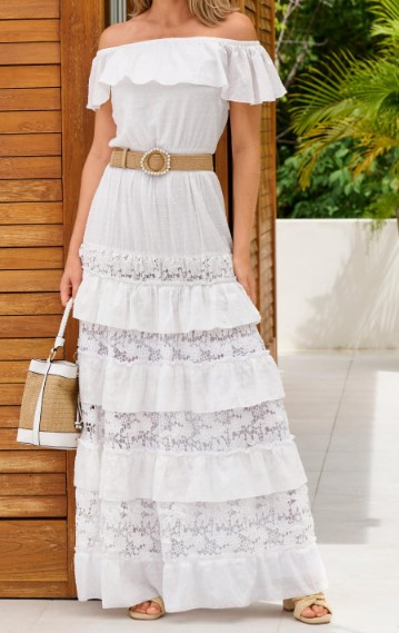 Boston Proper Off-the-Shoulder Lace Inset Blouson Maxi Dress, $69 (was $170)