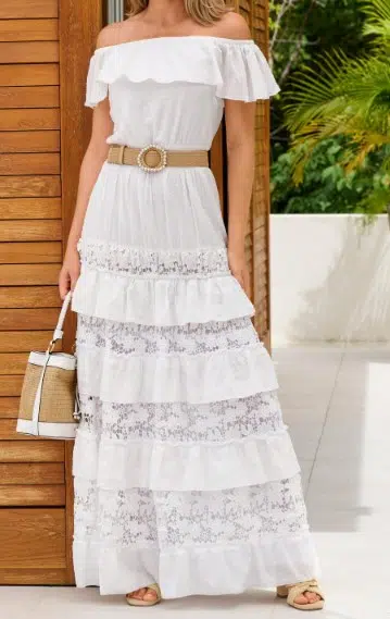 Boston Proper Off-the-Shoulder Lace Inset Blouson Maxi Dress, $69 (was $170)