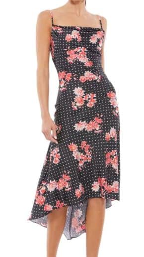Floral-Print & Polka-Dot Print Asymmetrical Midi Dress