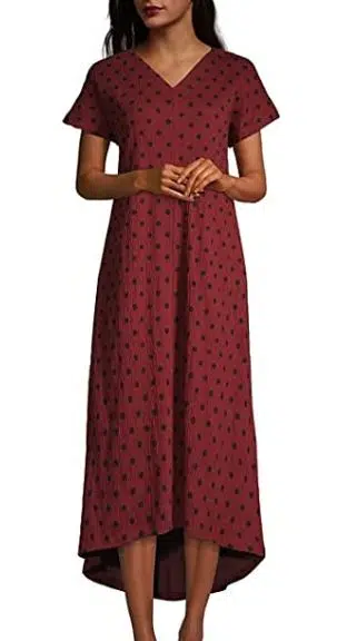 Lands' End Women's Crinkle Knit Short Sleeve High Low Midi Dress