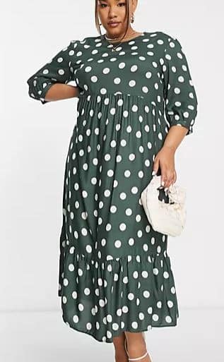 Nobody's Child Plus Rachel oversize polka dot dress in olive green