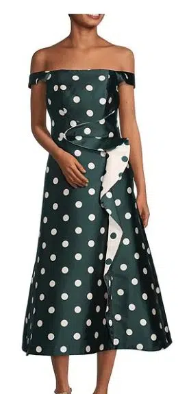 Off-the-Shoulder Cap Sleeve Polka Dot Midi Dress