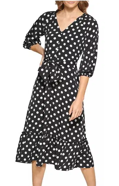 Polka Dot Crepe Midi Dress