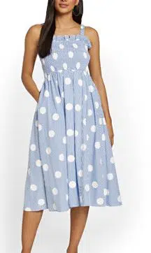 Polka Dot Smocked Midi Dress