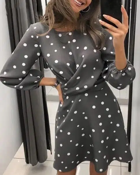 Porfeet Women Dress Polka Dot Print Elegant Loose Cross Draped Dress for Party