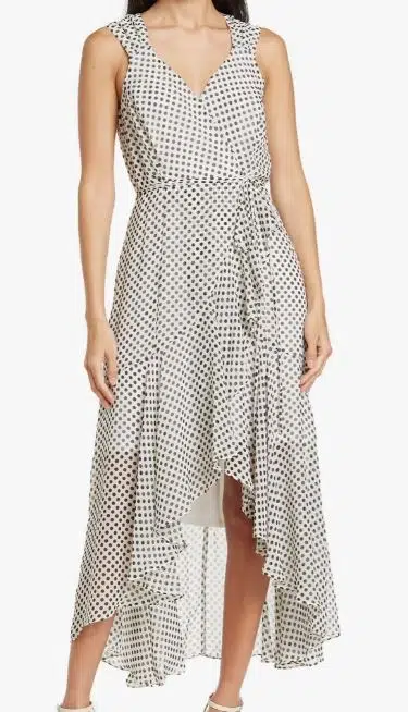Surplice Neck Sleeveless Polka Dot Print Chiffon High/Low Dress