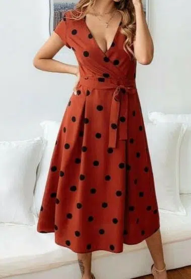 Women Summer Boho Long Midi Dress Cocktail Party Beach Dresses Polka Dot Dress