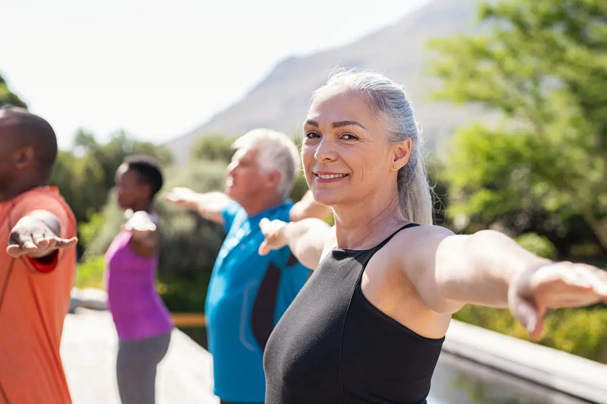 Woman stretching working out