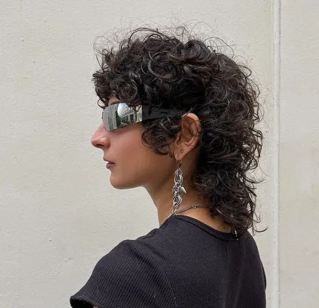 Curly Mullet with Bangs