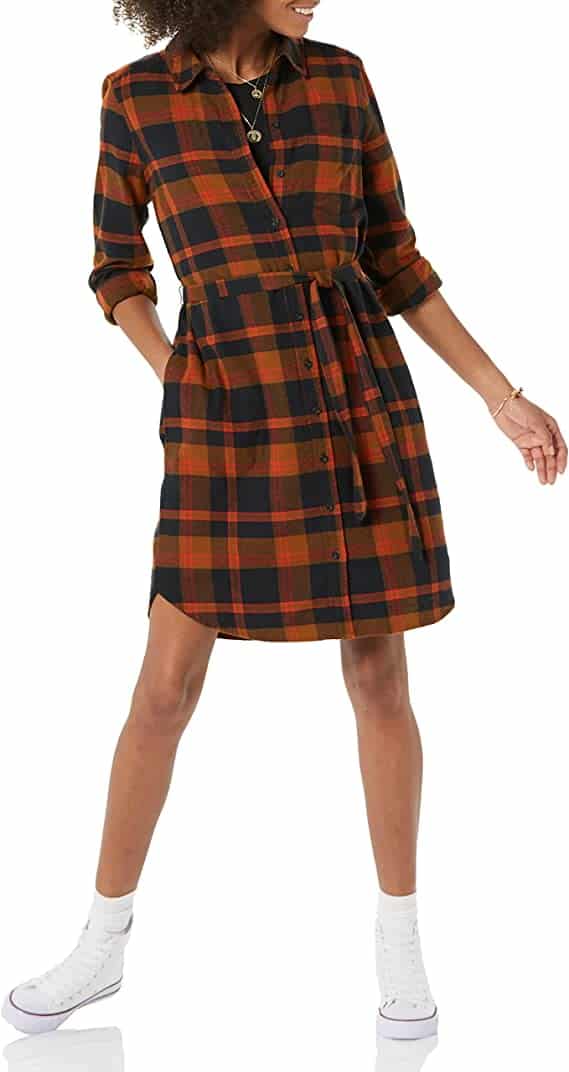 Goodthreads Women's Brushed Flannel Relaxed-Fit Belted Shirt Dress
