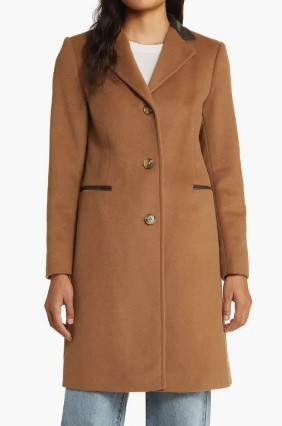 Lauren Ralph Lauren Faux Leather Detail Wool Blend Coat, $179.99 (was $290)