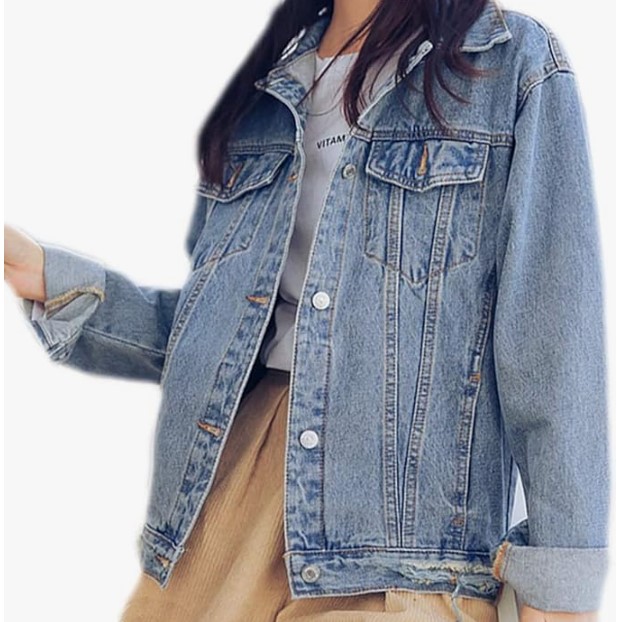 Saukiee Oversized Denim Jacket Distressed Boyfriend Jean Coat (7 colors), $35.99