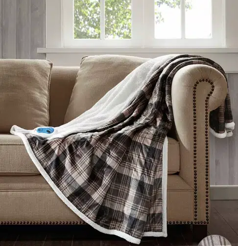Tasha Reversible Plaid Oversized Faux-Fur to Berber Electric Throw