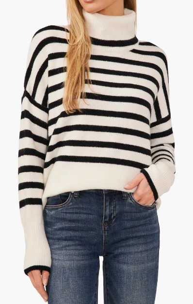 CeCe Stripe Turtleneck Sweater (5 colors), $79