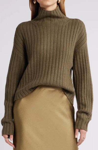 Open Edit Cotton Blend Rib Funnel Neck Sweater, $69.50