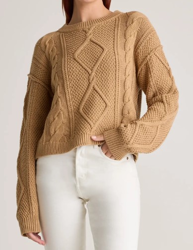 Quince 100% Organic Cotton Cropped Cable Crew (5 colors), $49.90 (was $148)