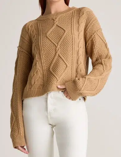 Quince 100% Organic Cotton Cropped Cable Crew (5 colors), $49.90 (was $148)