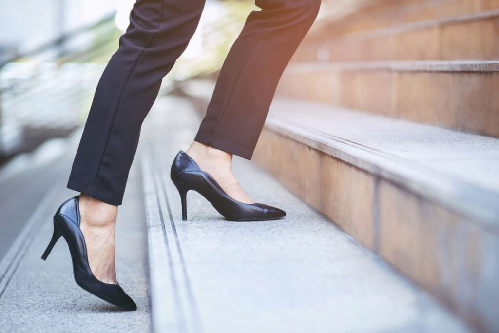woman taking the stairs