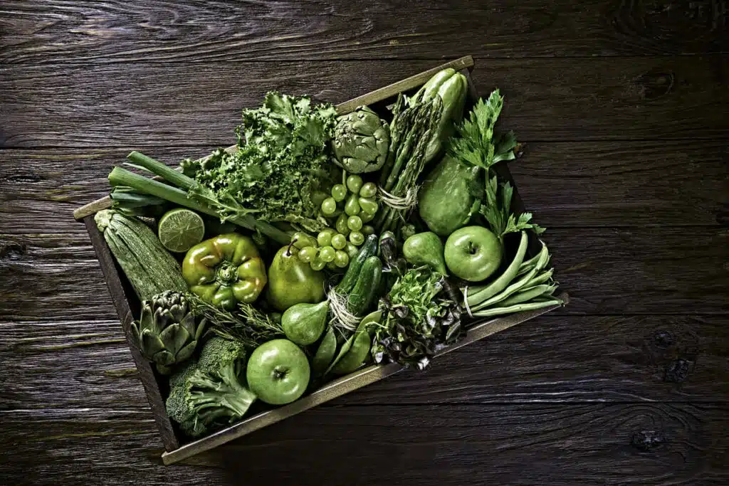 Green fruits and vegetables