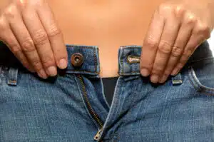Unable to button jeans, lower core exercises