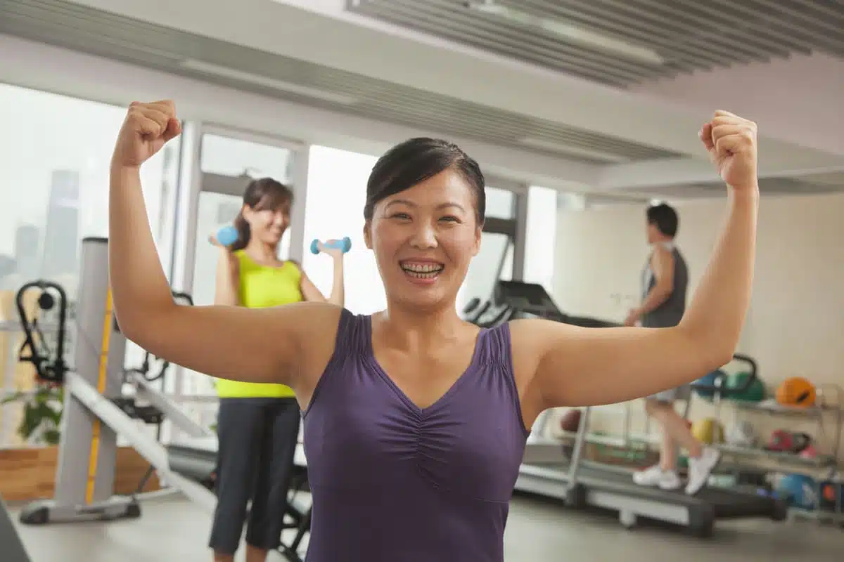 Woman flexing her muscles
