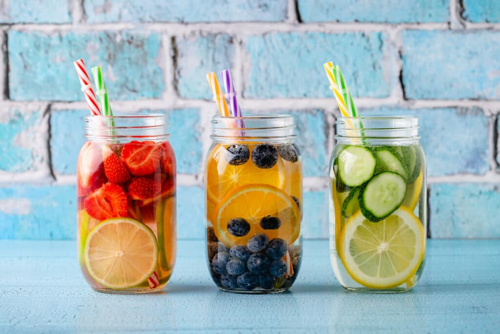 flavored waters in mason jars