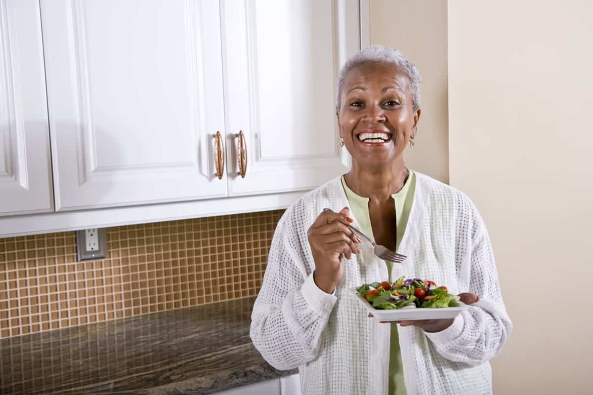 healthy eating, woman eating a salad