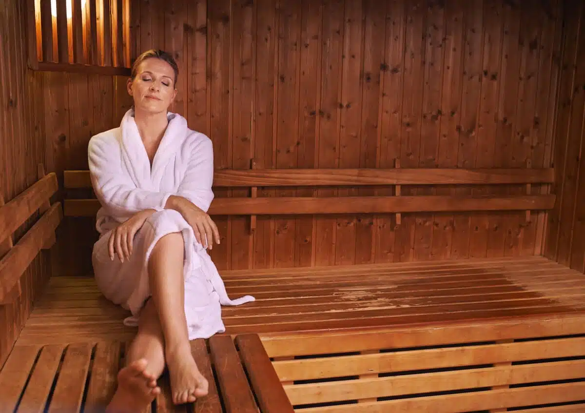 Woman in a sauna
