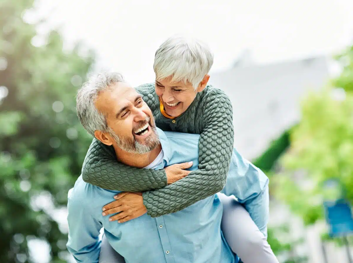 couple having fun with a piggyback ride