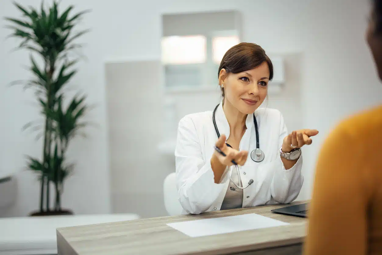 Discussing treatment options with a doctor