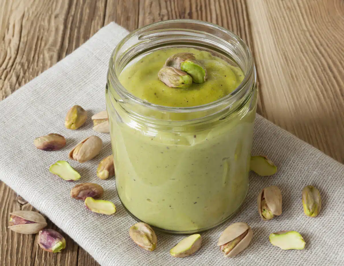 Jar of pistachio butter
