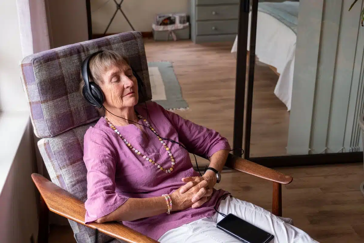 Woman listening to audio book