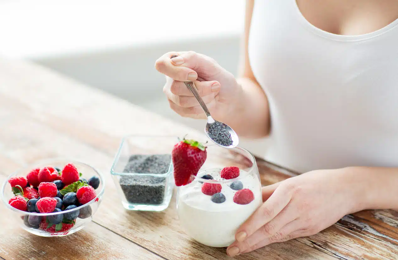 chia seeds with fresh fruit and yogurt