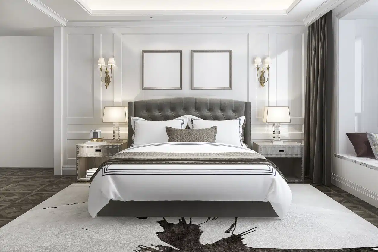 3d rendering beautiful luxury bedroom suite in hotel with tv