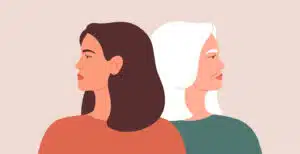 two look away from each other during conflict or disagreement. Women have their backs on one another. Vector illustration